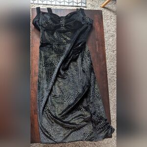 Black Velvet Dress with Subtle Leopard Print Shine